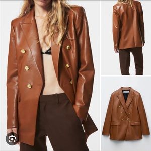 Zara Faux Leather Double Breasted Blazer